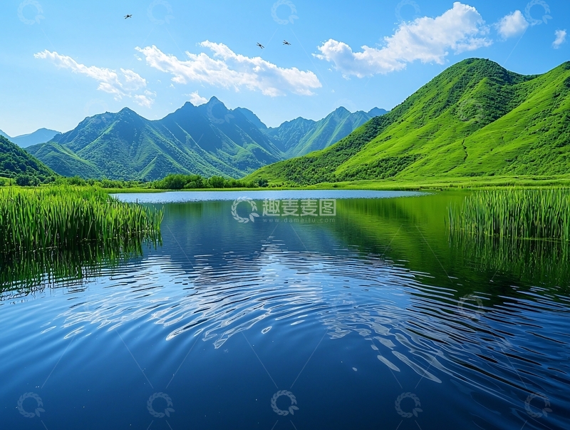 高清大图下载【趣麦麦图】宁静湖面山峦倒影