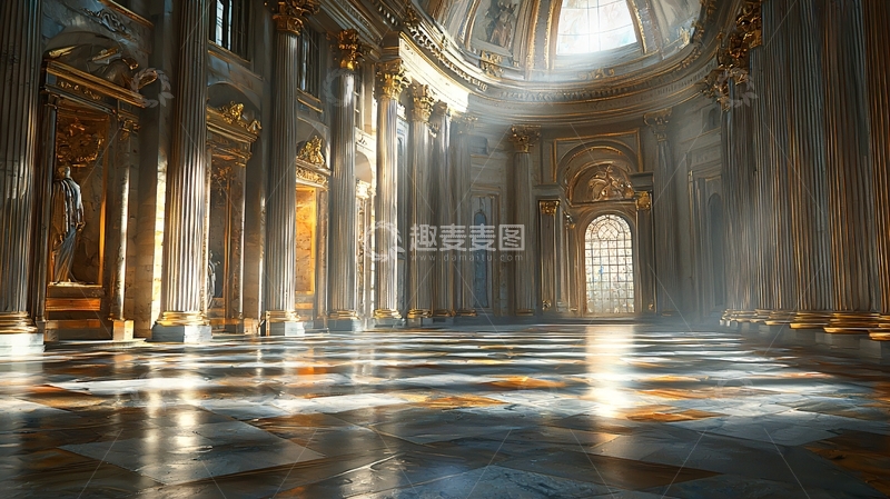 高清大图下载【趣麦麦图】宏伟的金色大理石宫殿内景