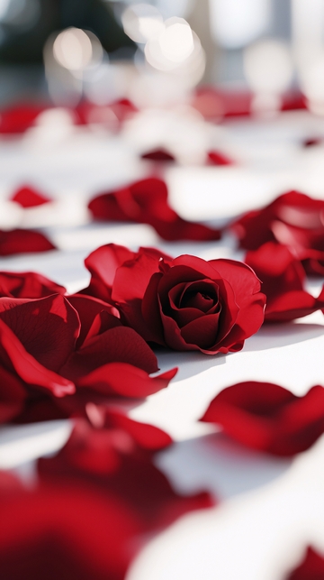 红玫瑰花瓣婚礼装饰