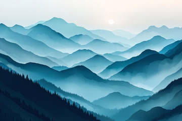 层峦叠嶂的蓝色山脉