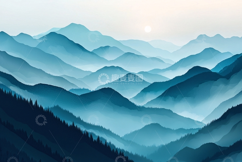 高清大图下载【趣麦麦图】层峦叠嶂的蓝色山脉