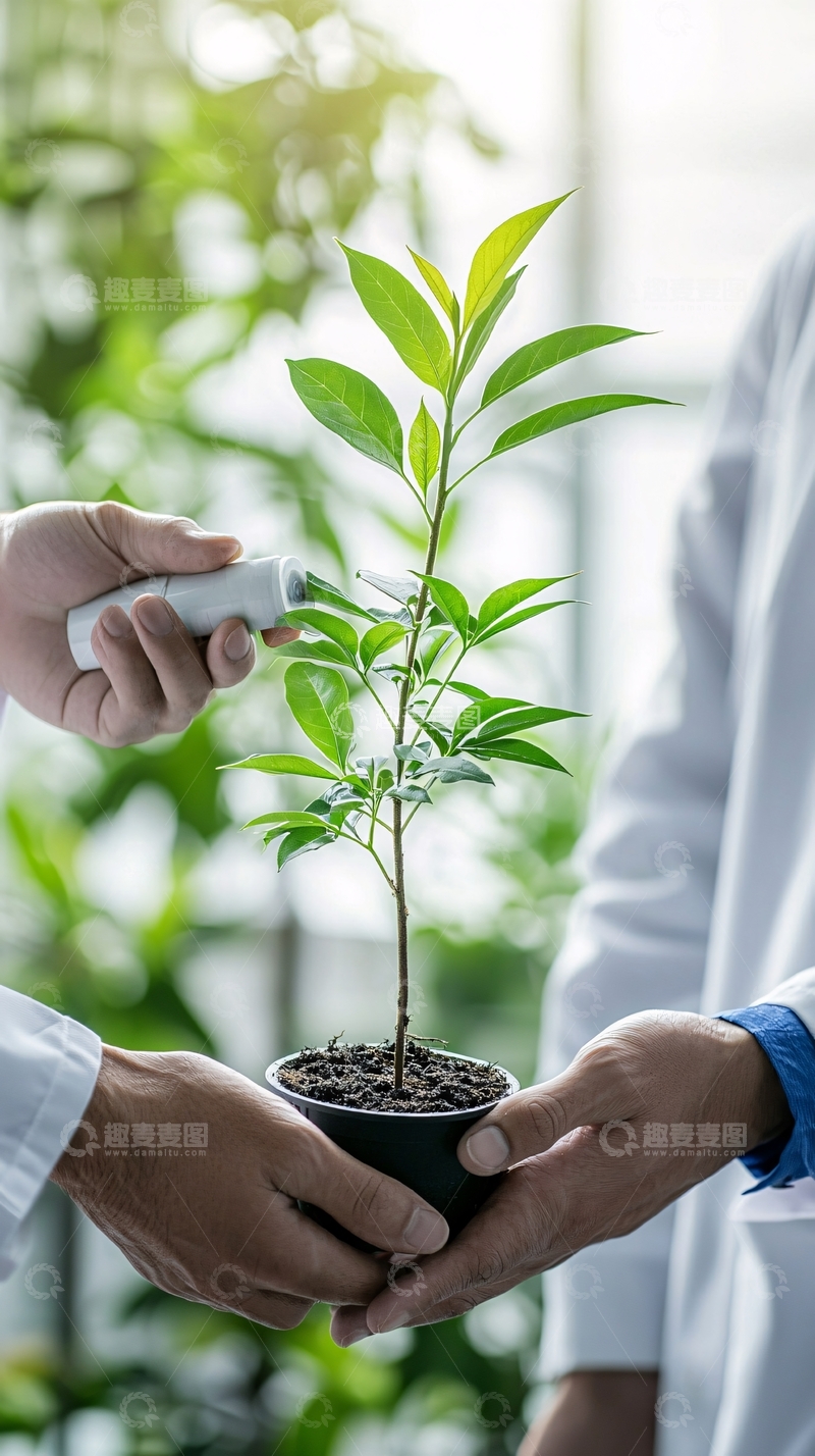 高清大图下载【趣麦麦图】科学家给植物浇水