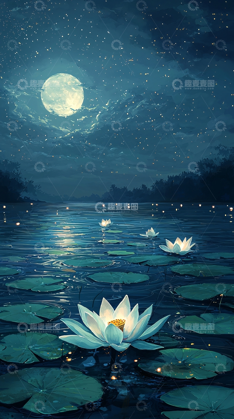 高清大图下载【趣麦麦图】月光下的荷塘夜色