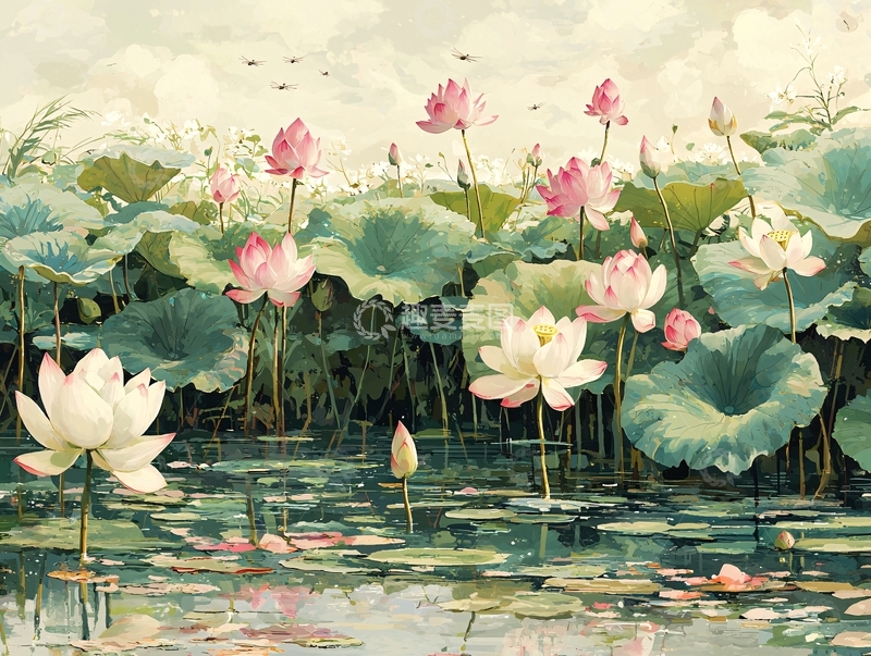 高清大图下载【趣麦麦图】盛开的荷花在水面上