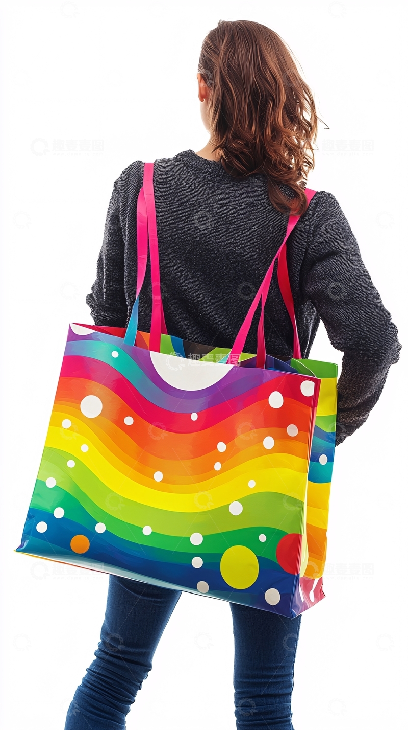 高清大图下载【趣麦麦图】彩虹图案大号购物袋