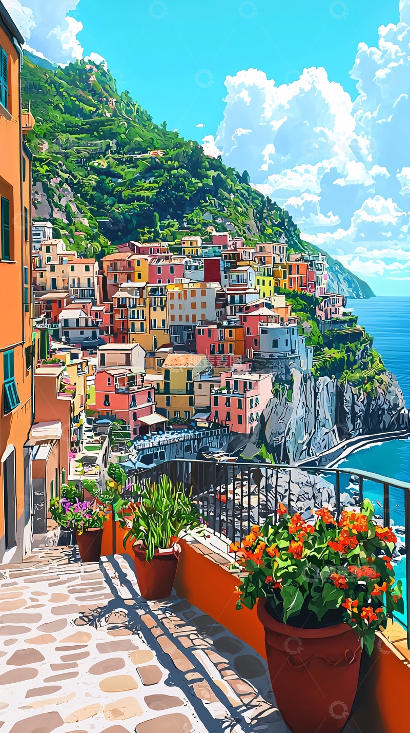 高清大图下载【趣麦麦图】色彩鲜艳的意大利小镇