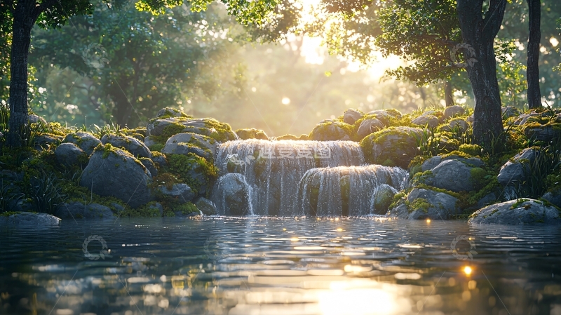 高清大图下载【趣麦麦图】清晨森林瀑布