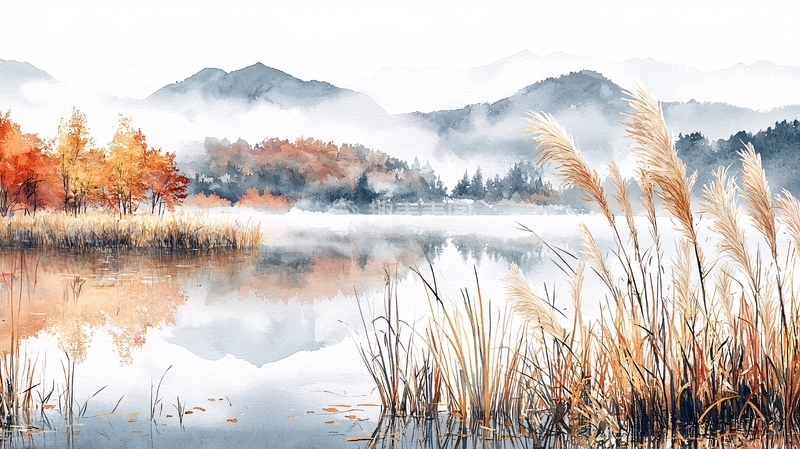 高清大图下载【趣麦麦图】秋雾山湖倒影