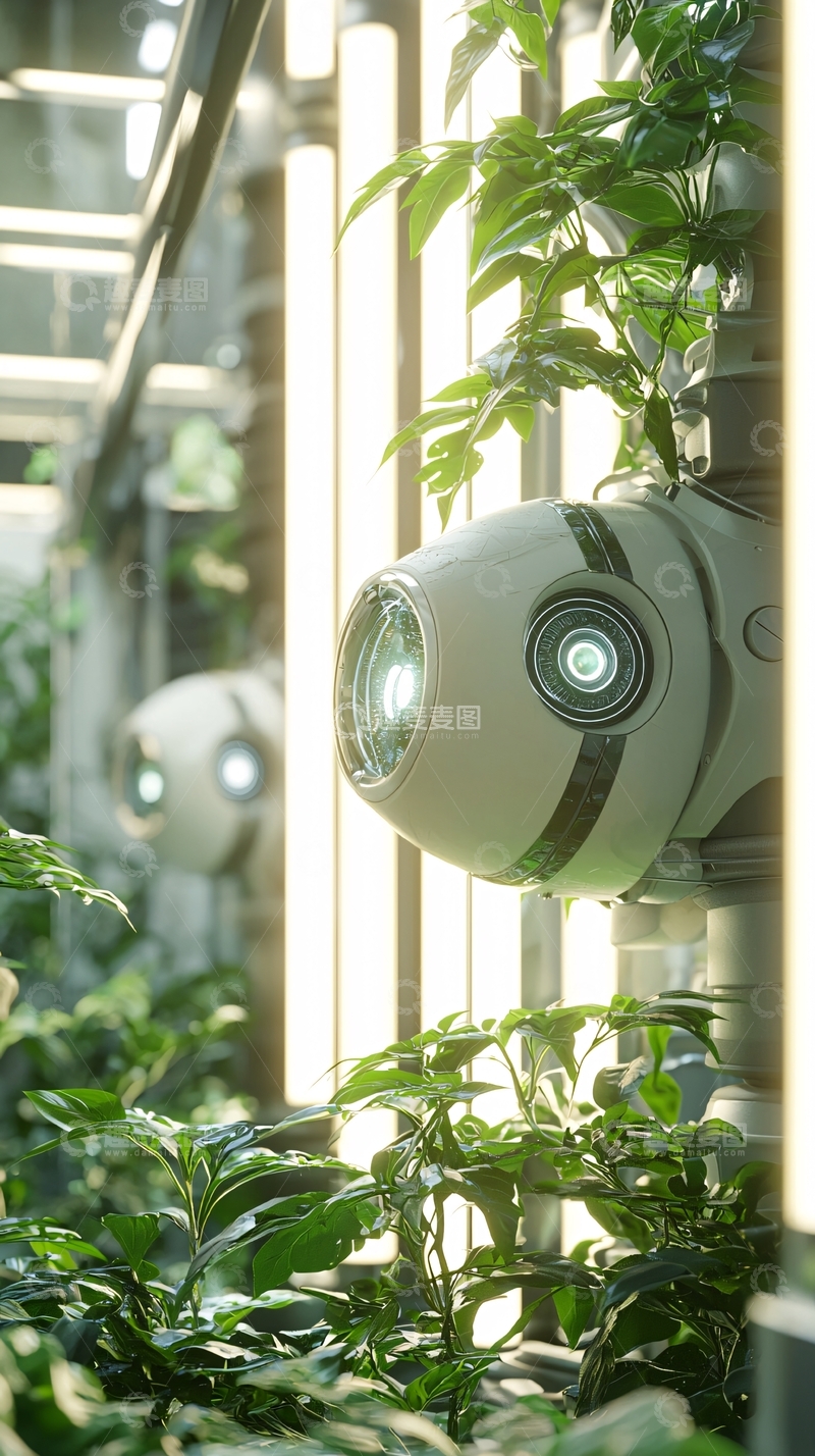 高清大图下载【趣麦麦图】未来科技感植物监控机器人