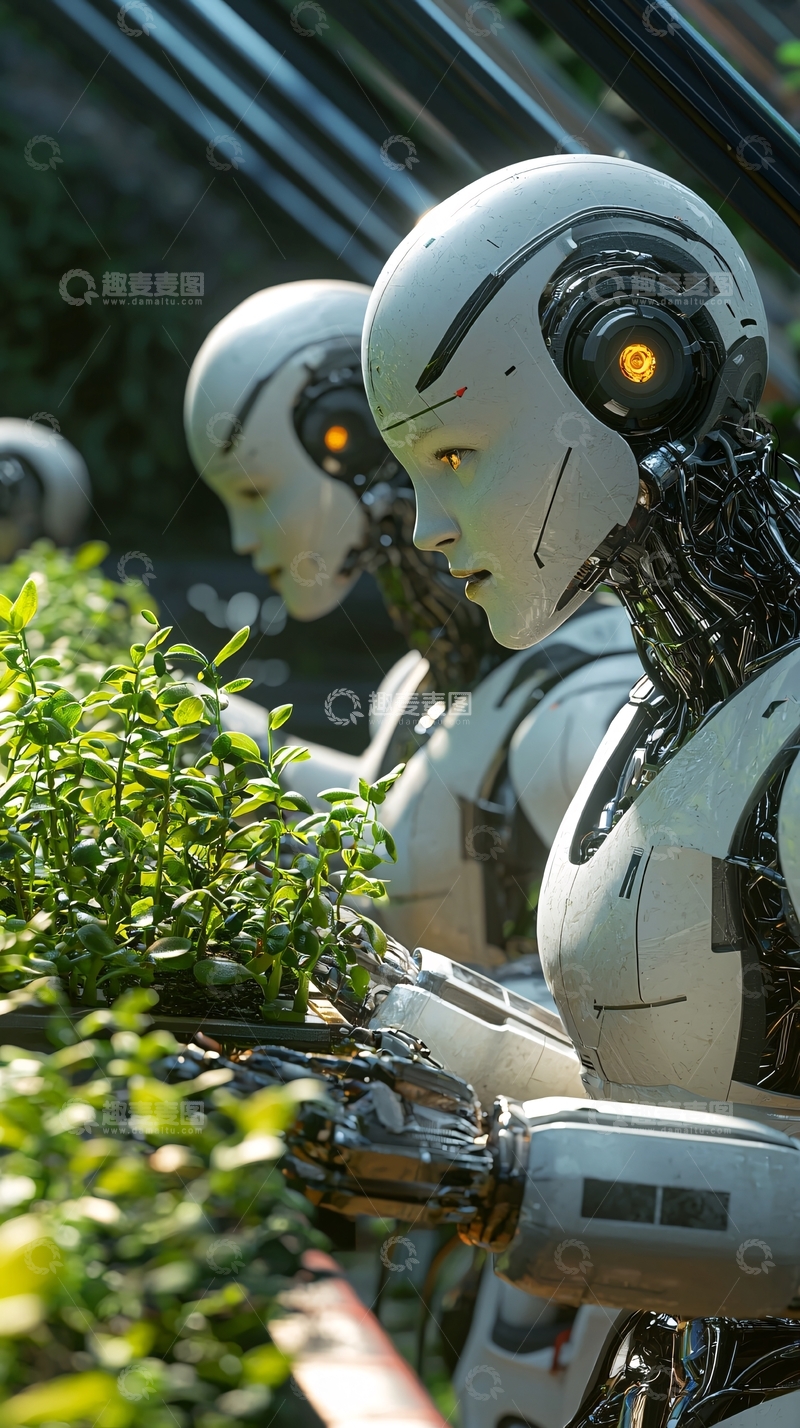 高清大图下载【趣麦麦图】机器人种植植物