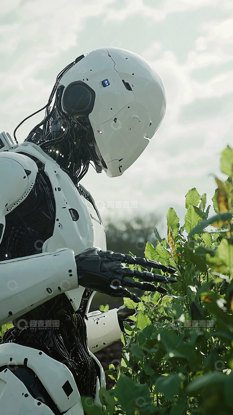 高清大图下载【趣麦麦图】白色机器人田间劳作