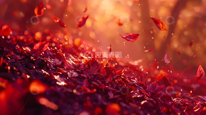 高清大图下载【趣麦麦图】飘落红叶梦幻森林