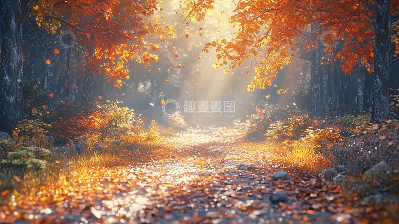 高清大图下载【趣麦麦图】秋日森林阳光洒落小路