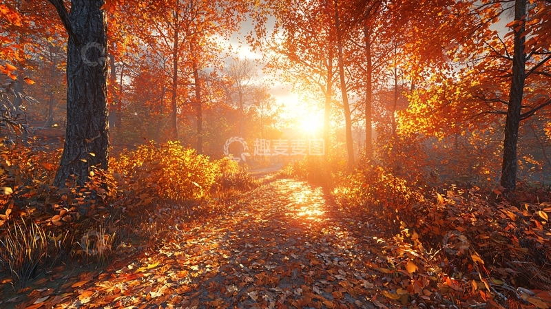 高清大图下载【趣麦麦图】秋日森林阳光小路