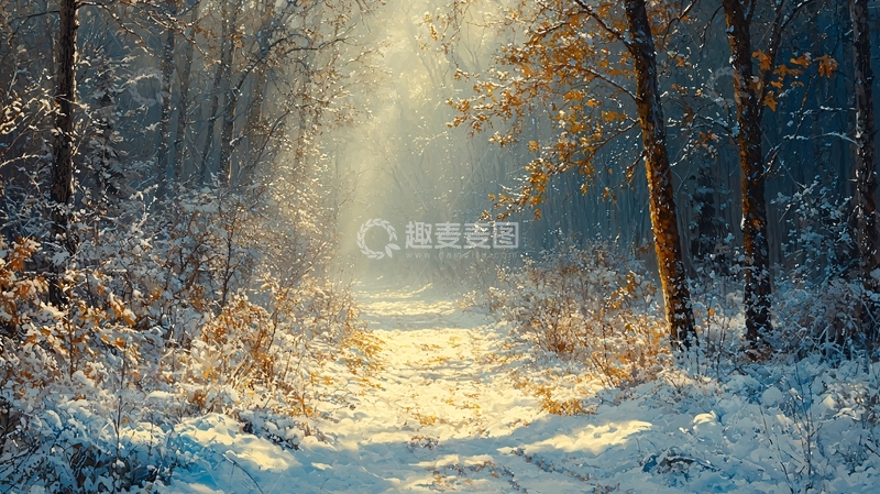 高清大图下载【趣麦麦图】冬日阳光下的雪径