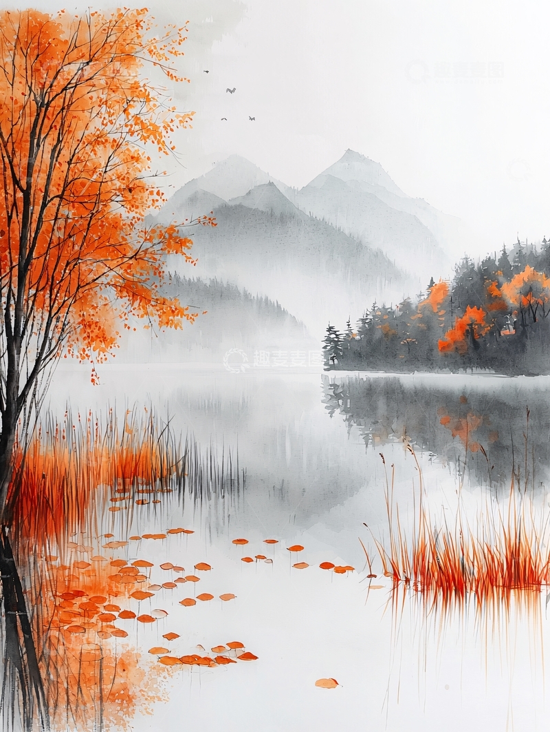 高清大图下载【趣麦麦图】秋日水墨山水画卷