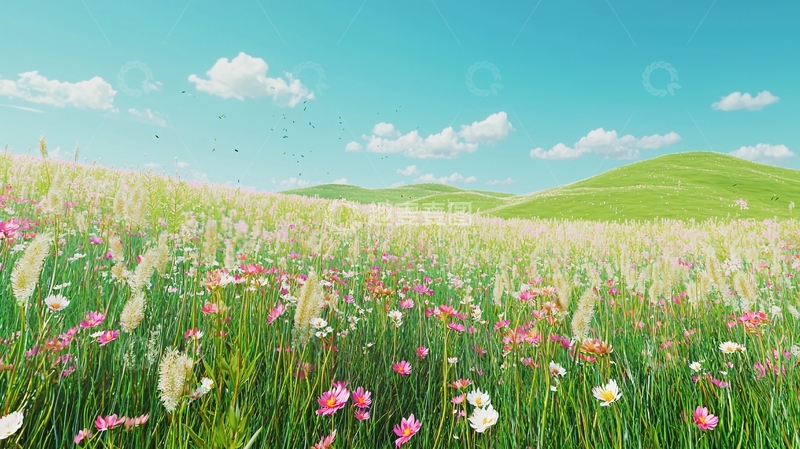 高清大图下载【趣麦麦图】阳光明媚的野花田野