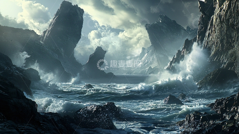 高清大图下载【趣麦麦图】暴风雨中的岩石海岸