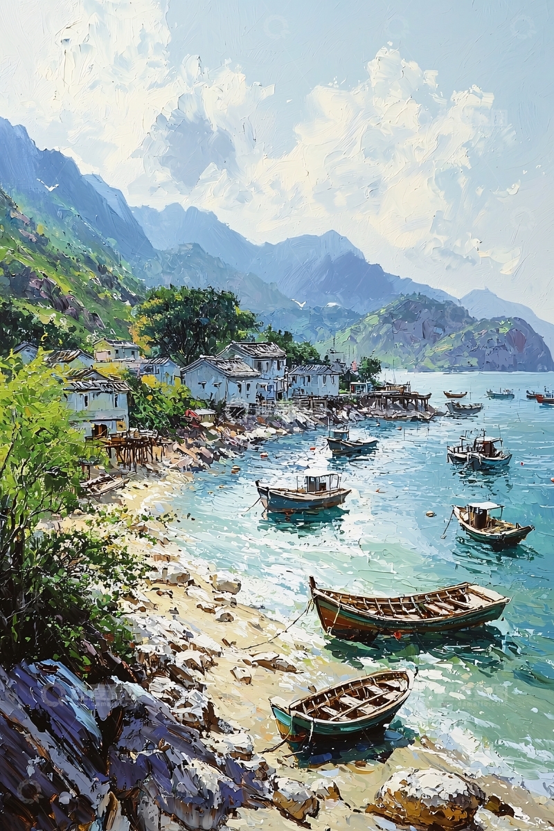 高清大图下载【趣麦麦图】海边小镇宁静祥和风景