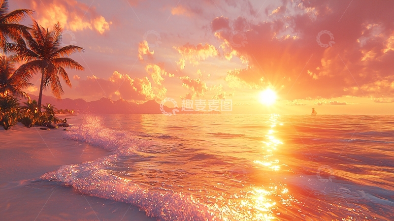 高清大图下载【趣麦麦图】热带海滩的日落美景