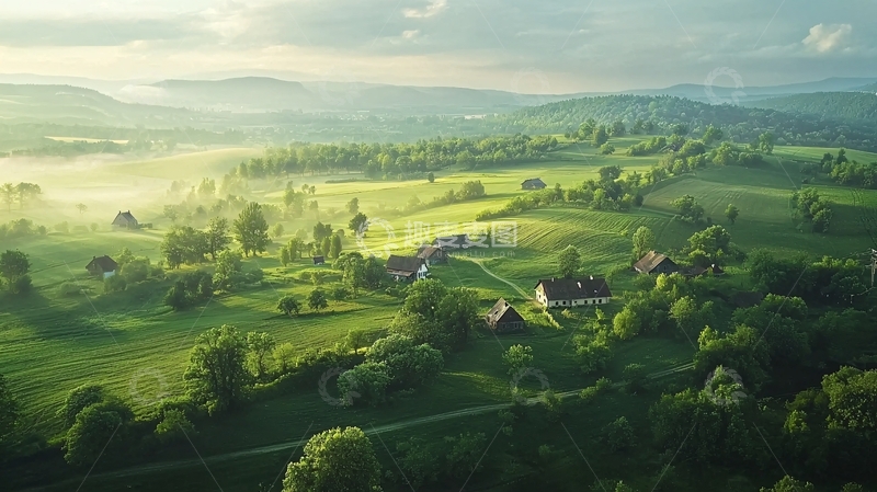 高清大图下载【趣麦麦图】清晨阳光下的绿色山谷