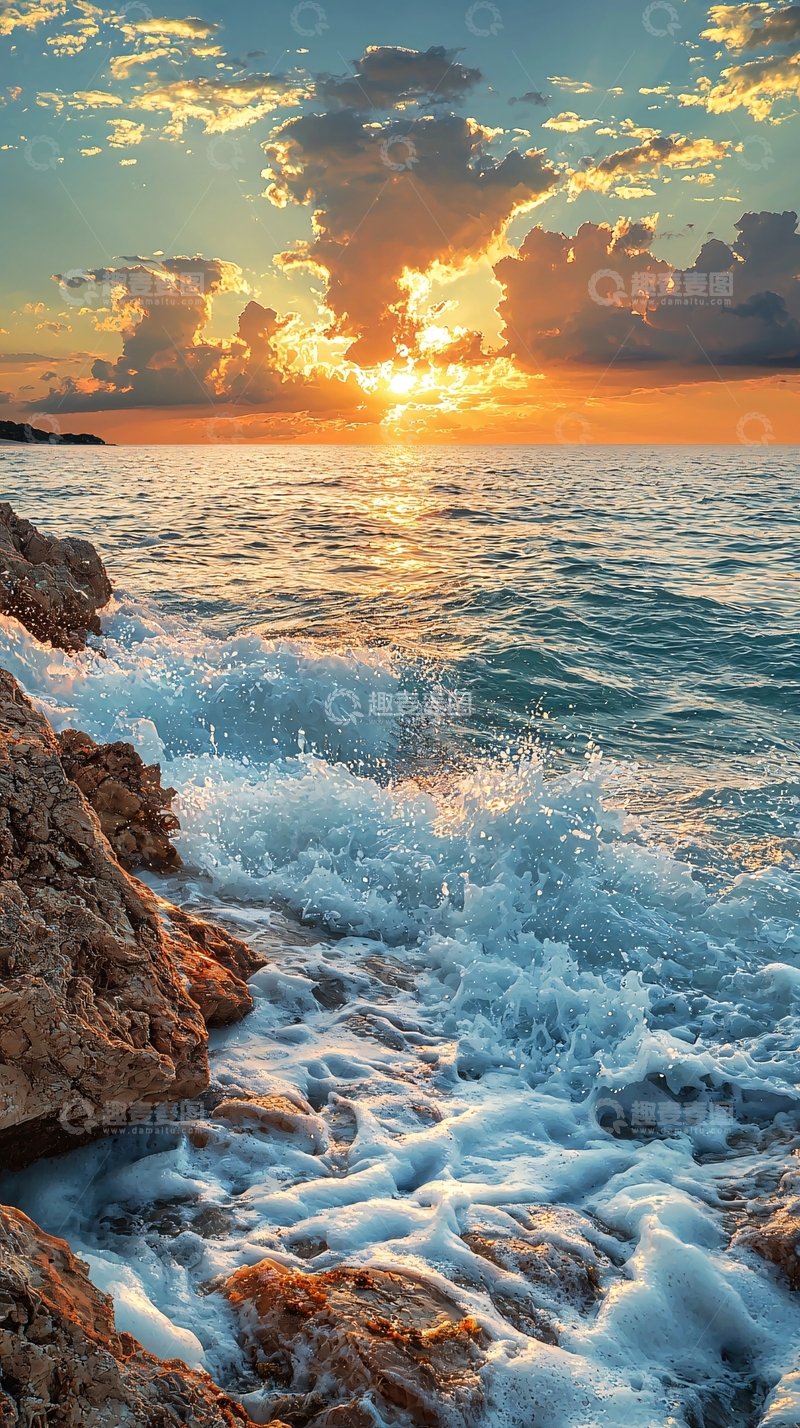 高清大图下载【趣麦麦图】海边日落波光粼粼