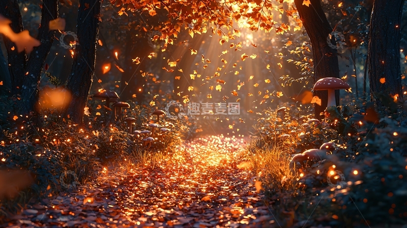 高清大图下载【趣麦麦图】秋日森林落叶缤纷