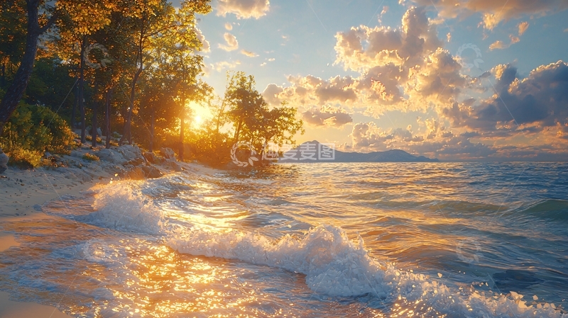 高清大图下载【趣麦麦图】海滩日落