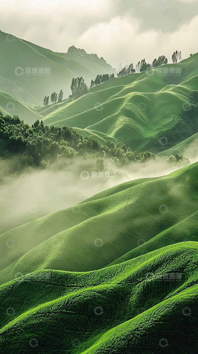 高清大图下载【趣麦麦图】雾气缭绕的绿色山峦