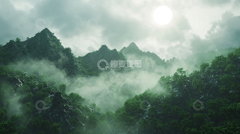 高清大图下载【趣麦麦图】雾气弥漫的山峦
