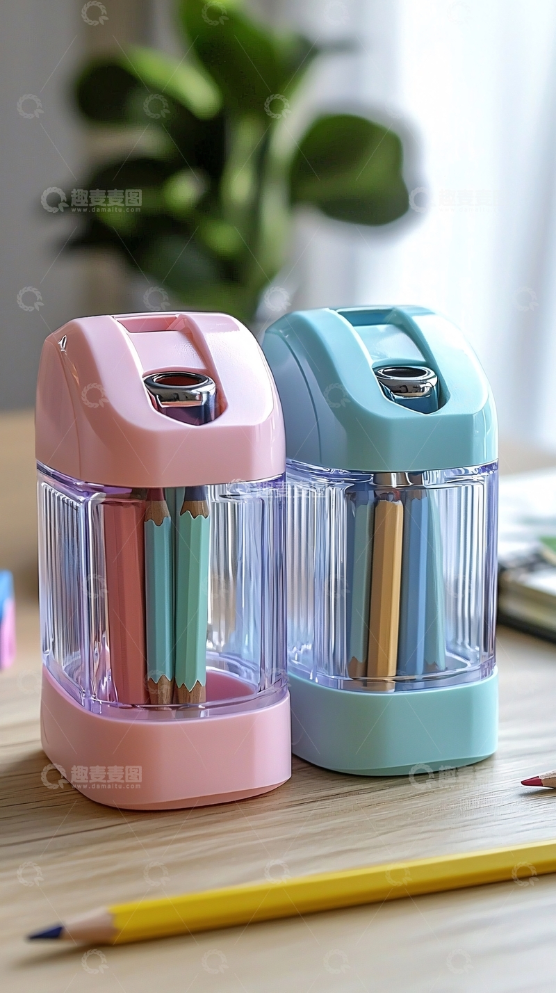 高清大图下载【趣麦麦图】粉色蓝色卷笔刀