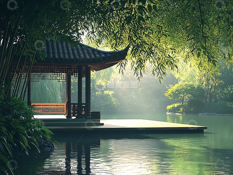 高清大图下载【趣麦麦图】水边古风亭台