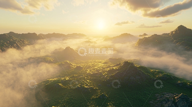 高清大图下载【趣麦麦图】云海日落山峦