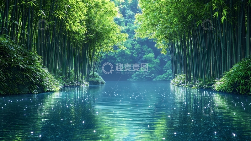 高清大图下载【趣麦麦图】竹林小溪