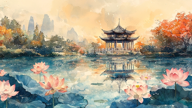 高清大图下载【趣麦麦图】水墨风格的亭台楼阁