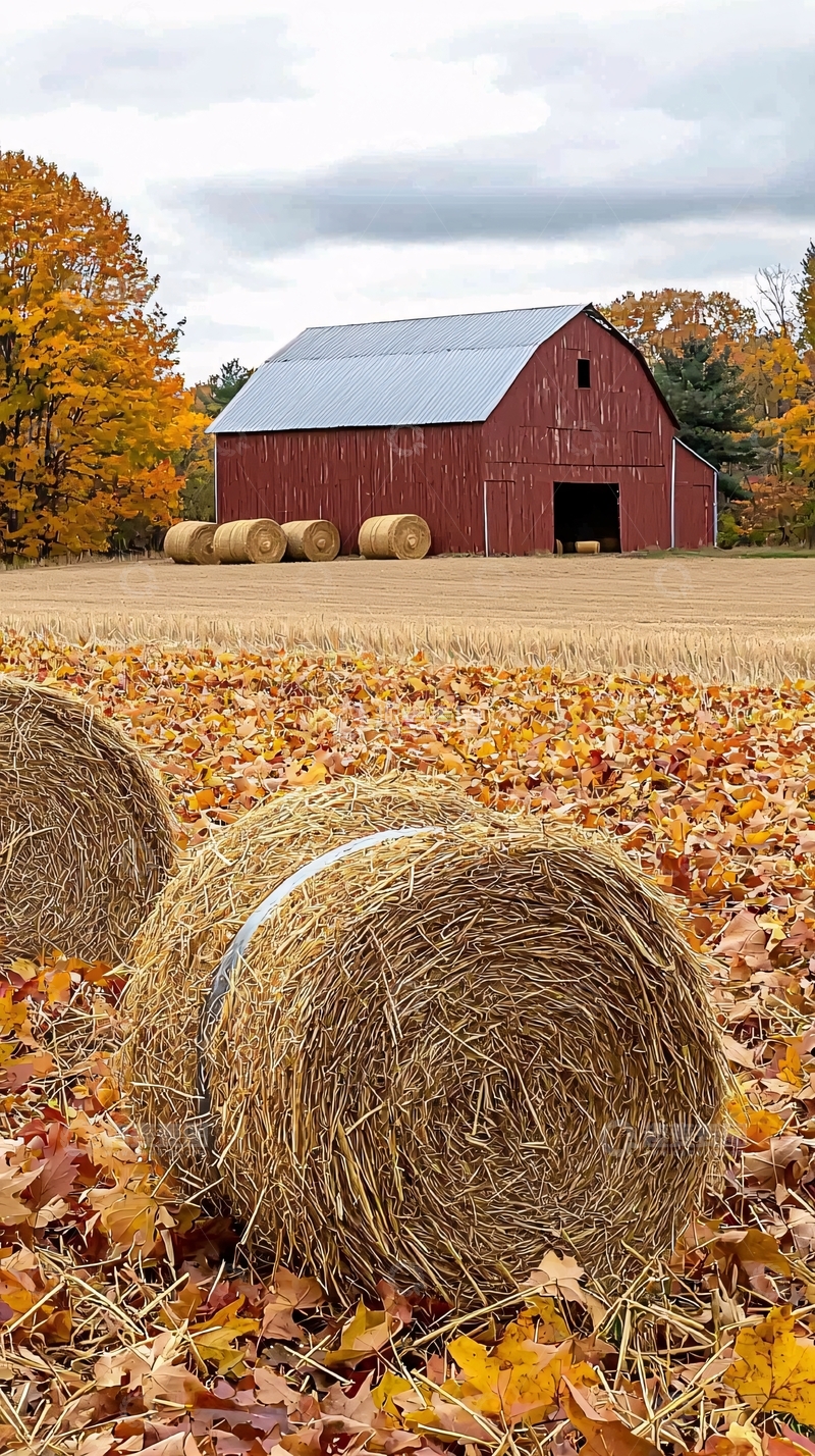 高清大图下载【趣麦麦图】秋日农场红谷仓