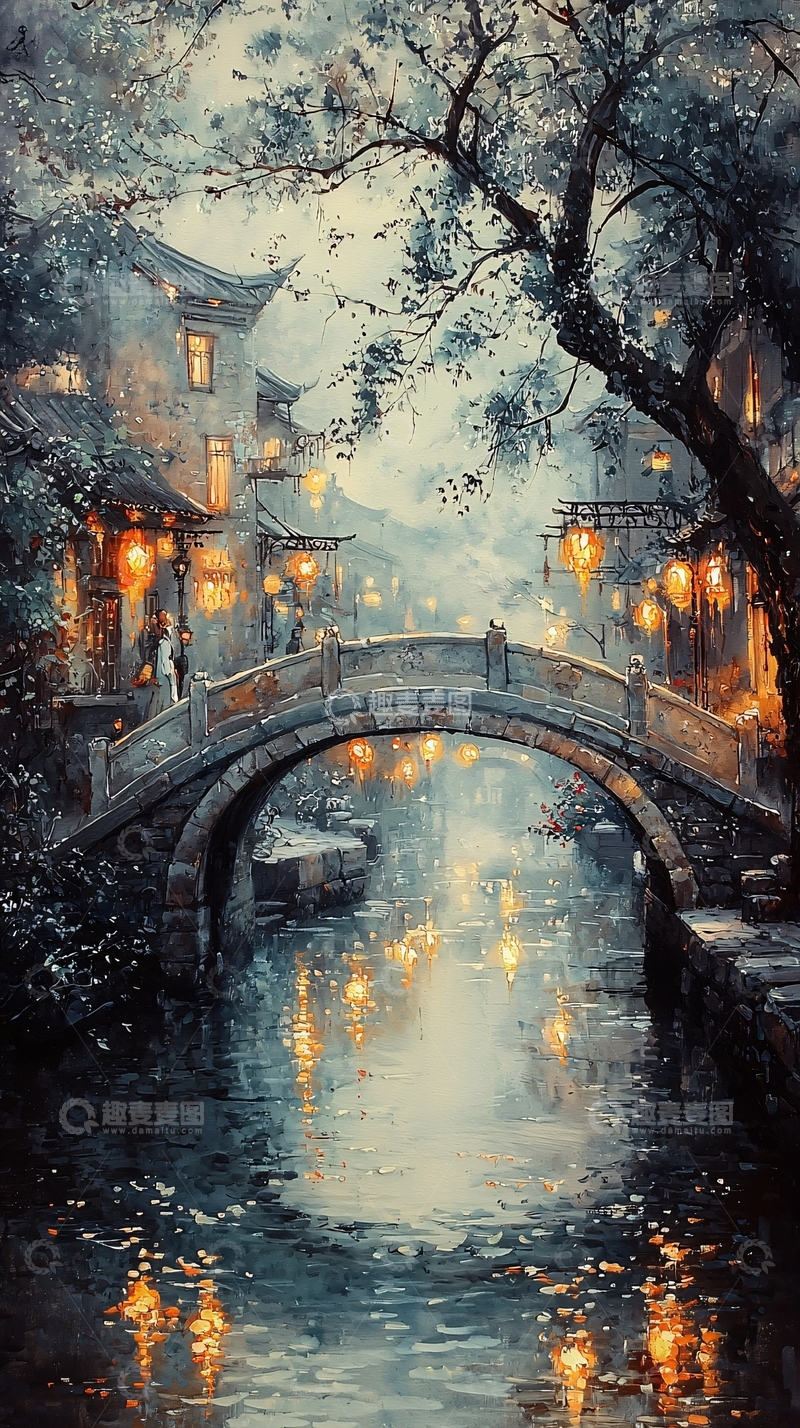 高清大图下载【趣麦麦图】水墨江南夜景