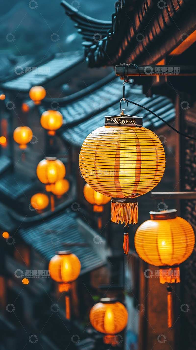 高清大图下载【趣麦麦图】古镇夜景灯笼