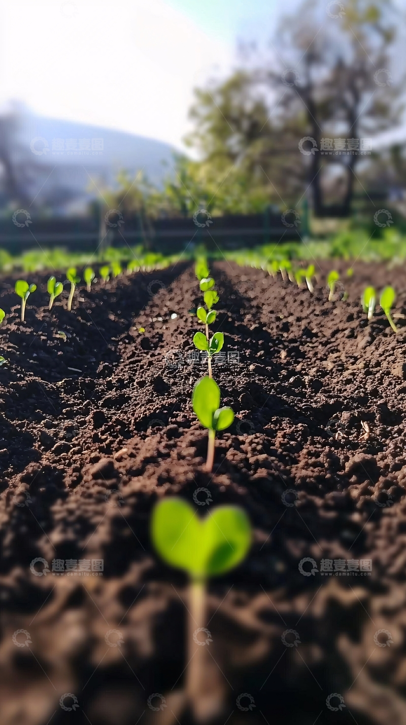 高清大图下载【趣麦麦图】田埂上排列整齐的幼苗