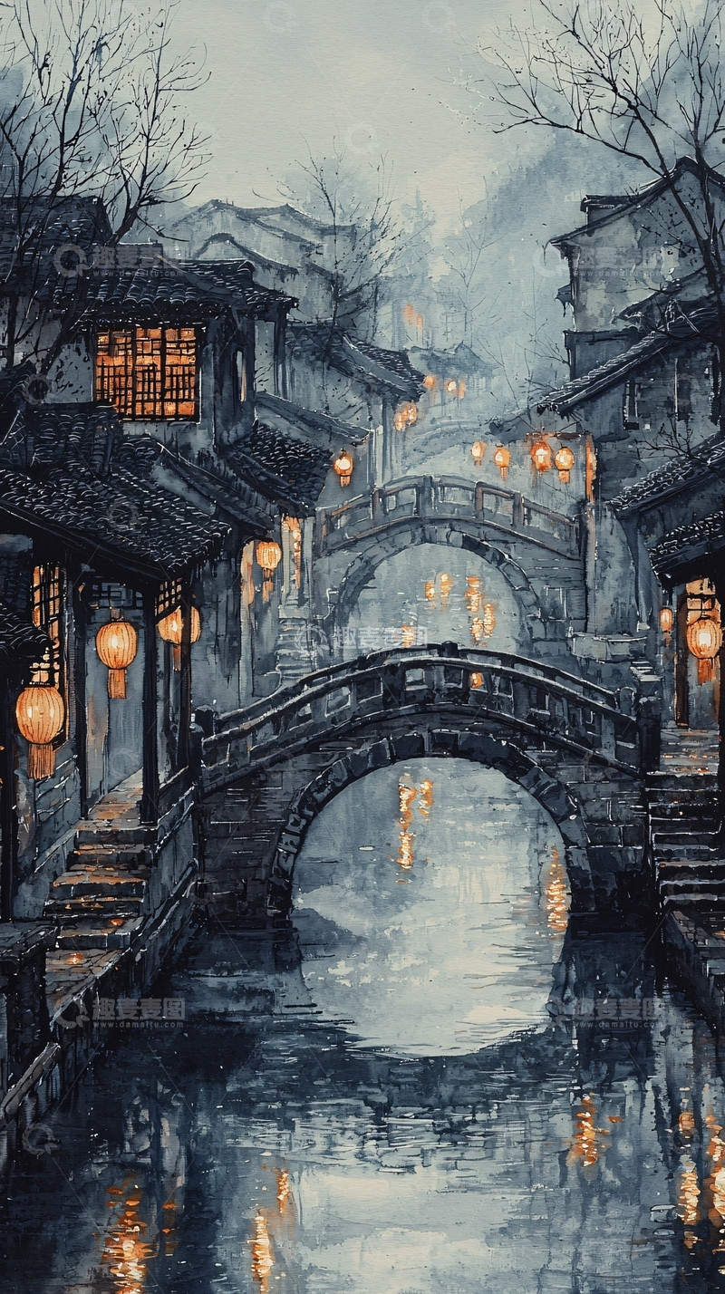 高清大图下载【趣麦麦图】水墨江南小桥流水人家