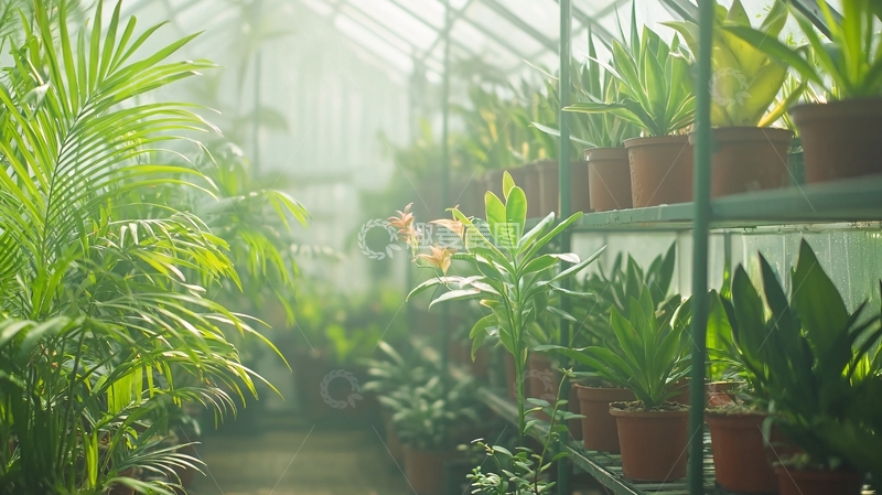 高清大图下载【趣麦麦图】阳光洒进植物温室