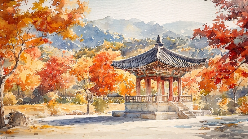 高清大图下载【趣麦麦图】秋色下的亭台楼阁