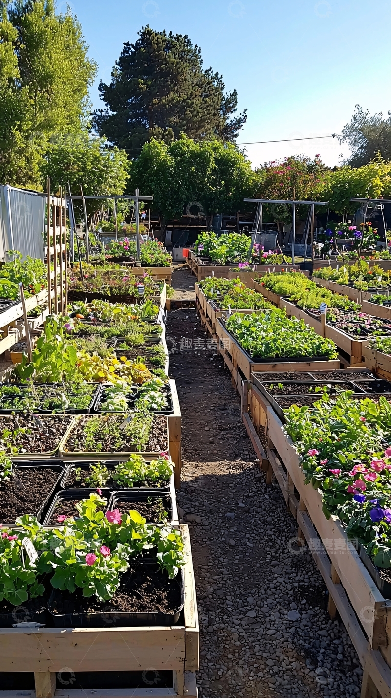 高清大图下载【趣麦麦图】阳光下整齐排列的苗圃