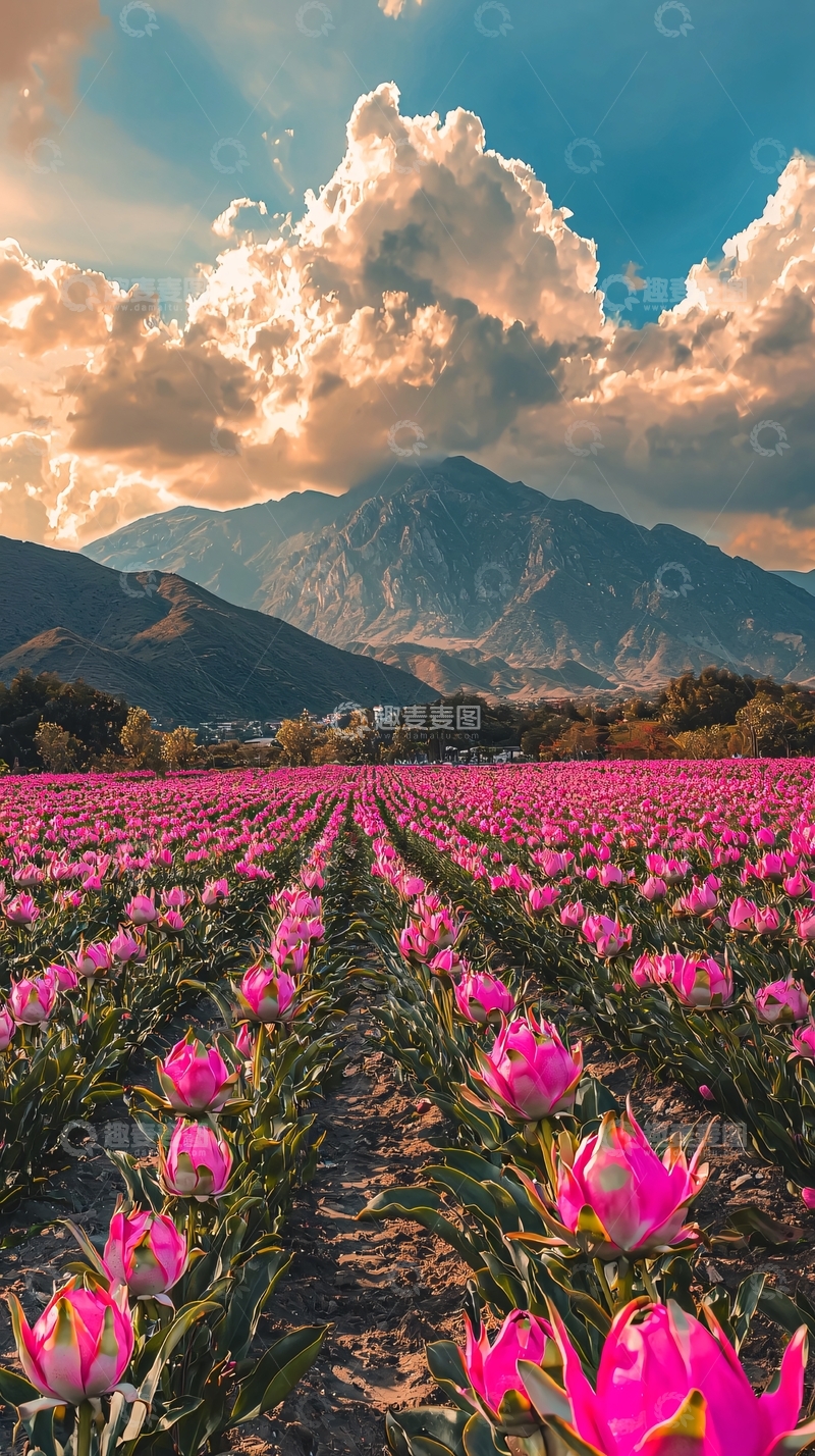 高清大图下载【趣麦麦图】粉色郁金香花田