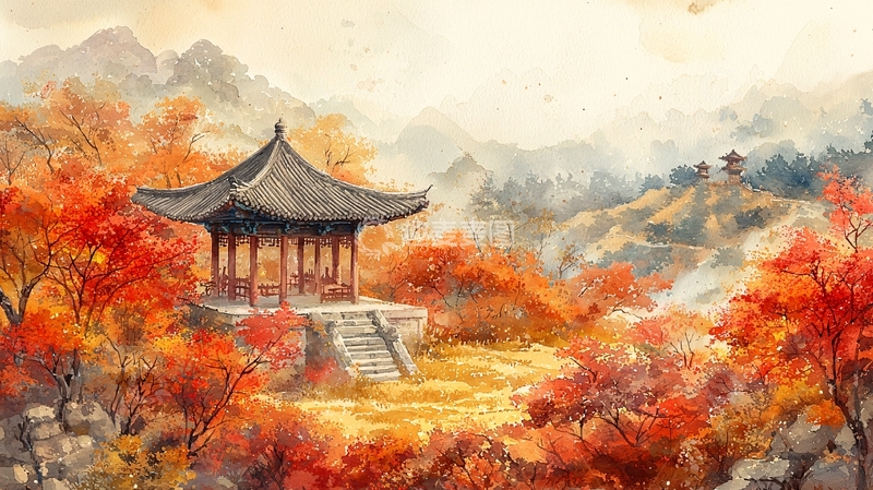 高清大图下载【趣麦麦图】秋日山水亭台楼阁