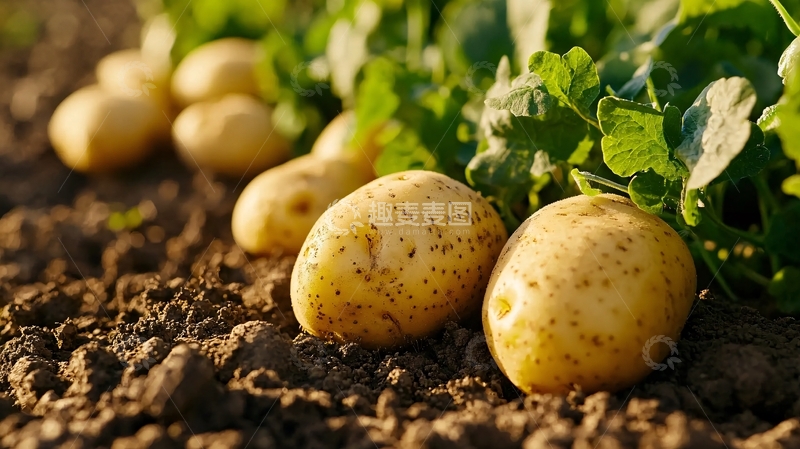 高清大图下载【趣麦麦图】-田地里新鲜土豆收获
