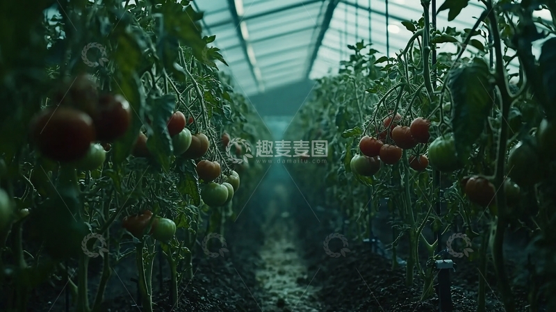 高清大图下载【趣麦麦图】温室大棚番茄种植