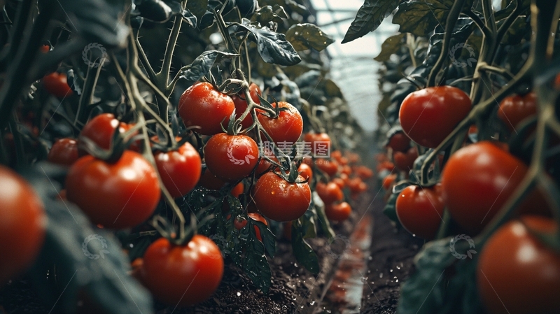 高清大图下载【趣麦麦图】温室大棚番茄种植