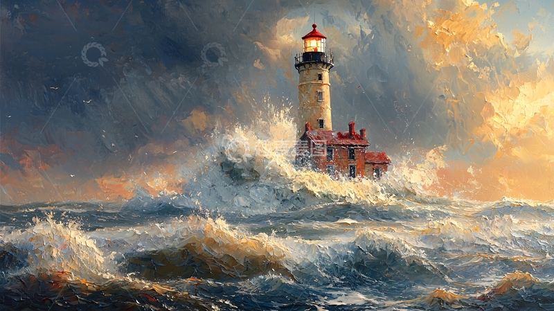 高清大图下载【趣麦麦图】暴风雨中的灯塔