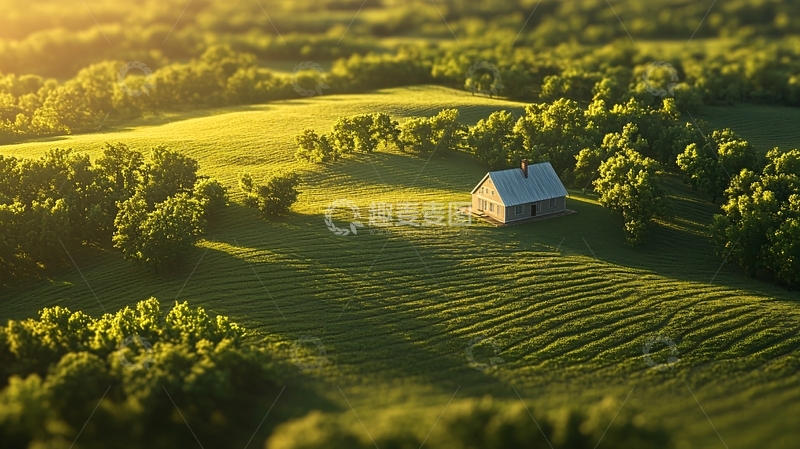 高清大图下载【趣麦麦图】金色阳光下的田园小屋